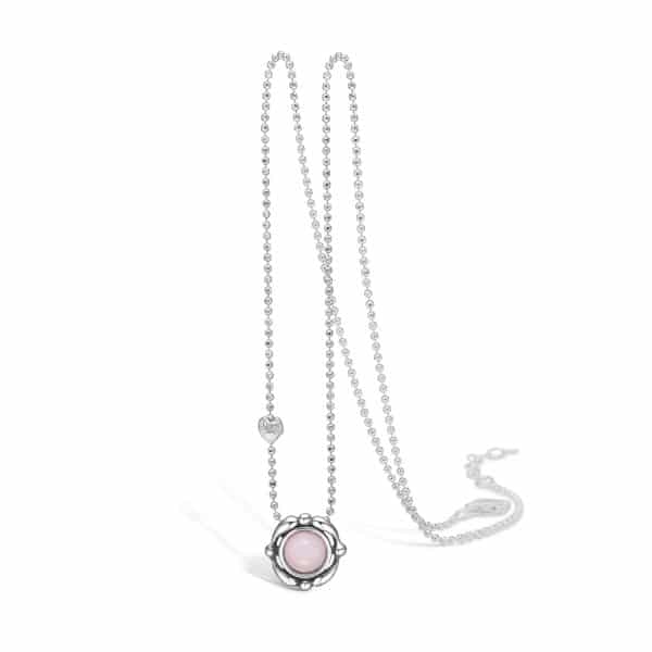 BLOSSOM halskæde med vedhæng i sølv og pink opal
