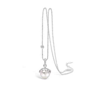 Blossom sølv halskæde med hvid perle rhod. 80 cm