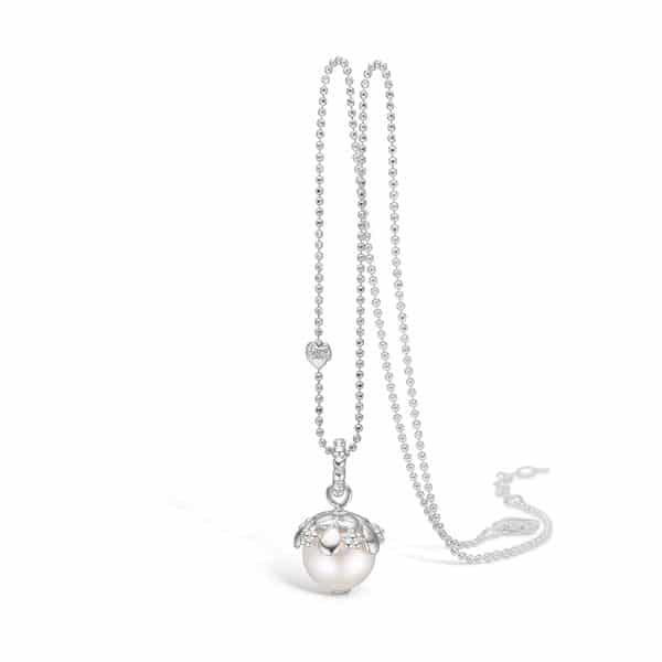 Blossom sølv halskæde med hvid perle rhod. 80 cm