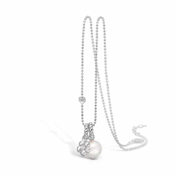 Blossom sølv halskæde med perle og blomster vedhæng rhod. 80 cm