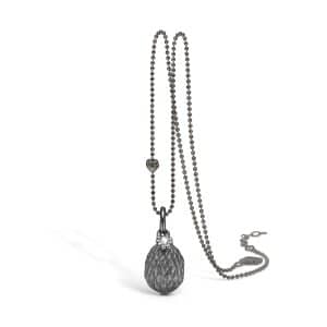 Blossom sort sølv halskæde med harlekinkugle vedhæng, 80 cm