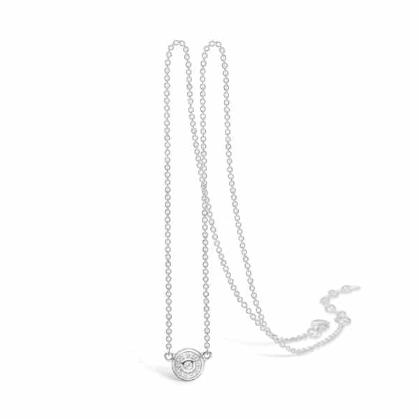 E-Signature sølv halskæde med rundt vedhæng rhod. med cz, 42+3cm