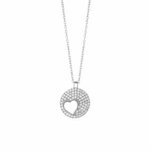 Joanli Cornelia sølv halskæde med hjerte i cirkel, 42+3 cm kæde