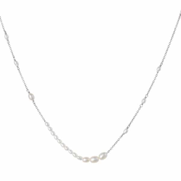Bybiehl Aura Flow sølv halskæde med perler 45 cm