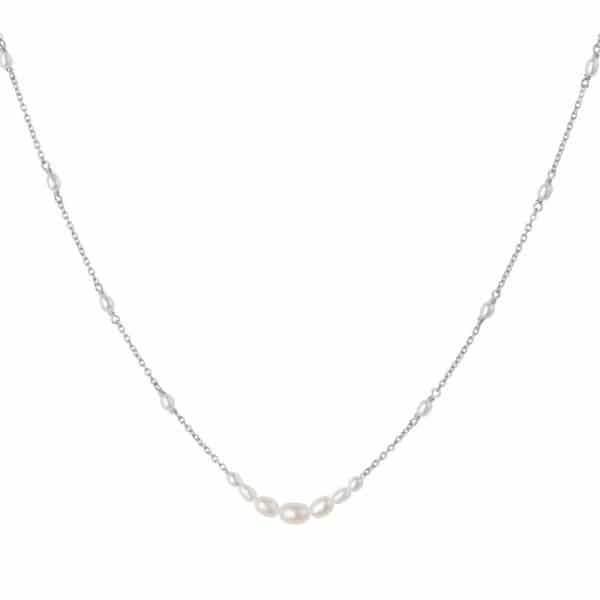 Bybiehl Aura sølv halskæde med perler 45 cm