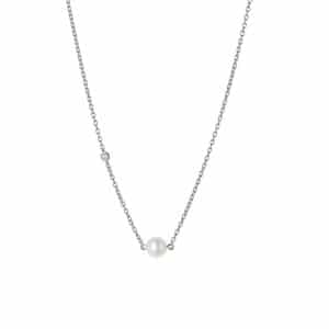 Bybiehl Coco sølv halskæde med perle og cubic zirkonia, 45 cm