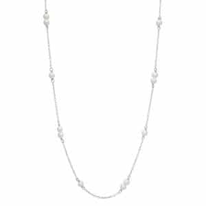 Carré sølv halskæde med hvide perler, 35+5 cm
