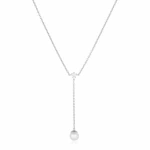 Sif Jakobs Adria Lungo sølv halskæde med klar zirkon og hvid perle