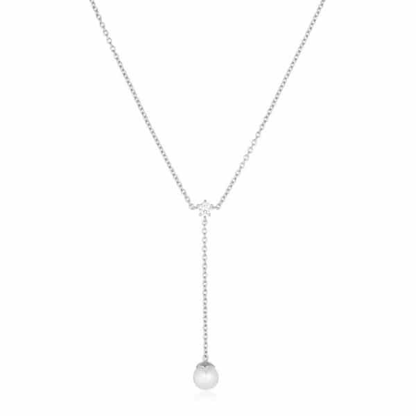 Sif Jakobs Adria Lungo sølv halskæde med klar zirkon og hvid perle
