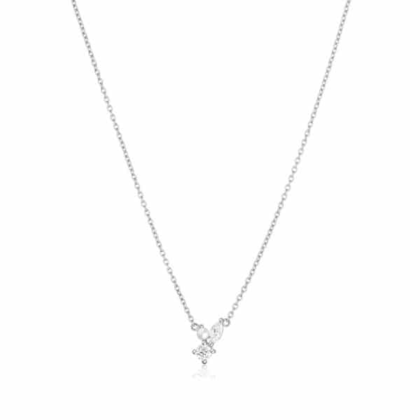 Sif Jakobs Adria Tre Piccolo sølv halskæde med klare zirkoner og hvid perle