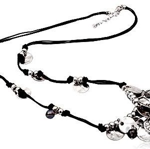 Halskæde-lang kæde med charms-sort/sølv