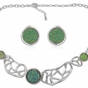 Halskæde sæt- sølv med grønne cirkler