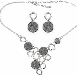 Halskæde sæt- sølv med grå cirkler og øreringe