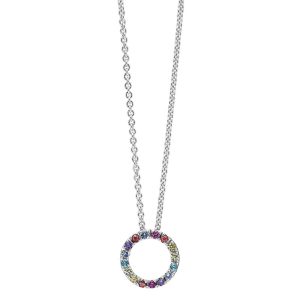 Sølv Rainbow cirkel halskæde med mix cubic zirkoner Ø10 mm