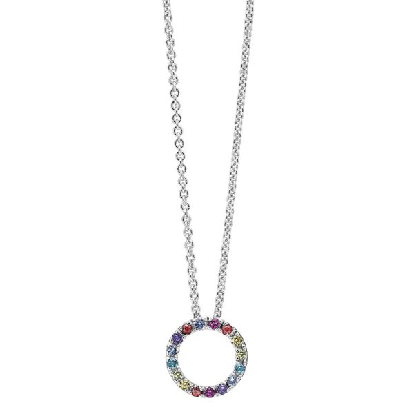 Sølv Rainbow cirkel halskæde med mix cubic zirkoner Ø10 mm