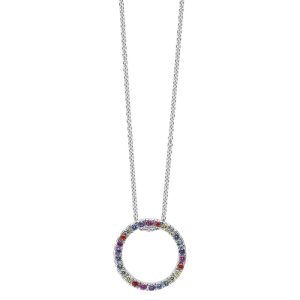 Sølv Rainbow cirkel halskæde med mix cubic zirkoner Ø14 mm