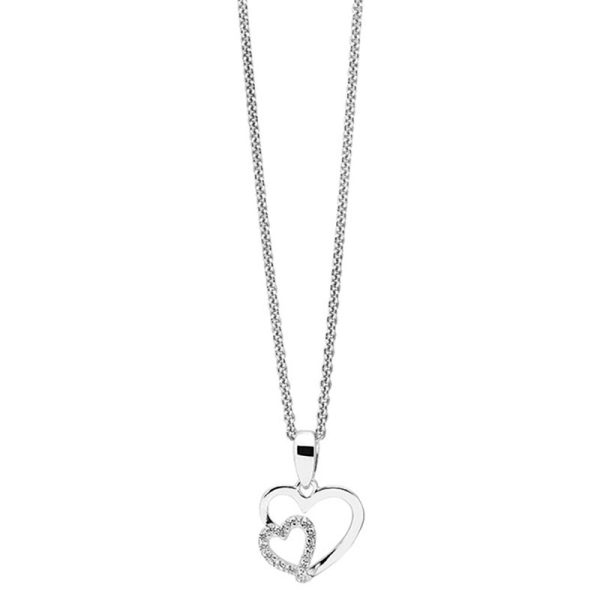 Sølv halskæde med dobbelt hjerte med cubic zirkoner