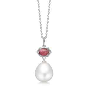 Mads Z Pearl Delight sølv halskæde med vedhæng med pink turmalin og perle