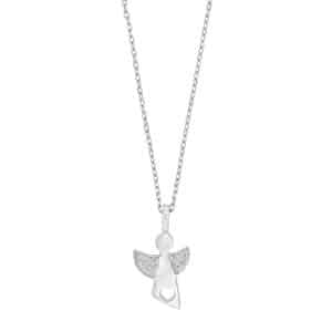 Siersbøl halskæde med engel i sølv med kubisk zirkon