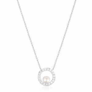 Sif Jakobs Ponza Circolo sølv halskæde med hvid perle og cubic zirkoner