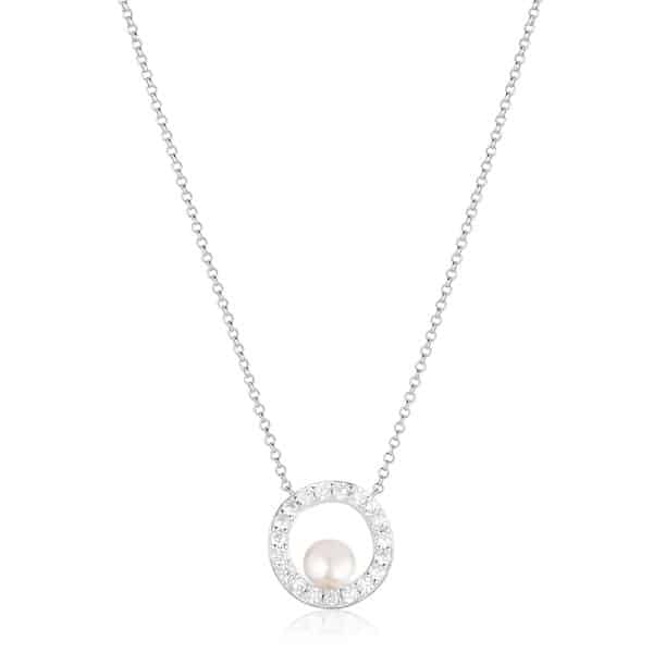 Sif Jakobs Ponza Circolo sølv halskæde med hvid perle og cubic zirkoner