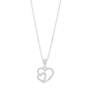 Siersbøl sølv halskæde med dobbelt hjerte og cubic zirkonia