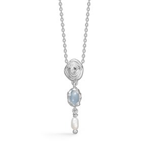 Studio Z Shell halskæde i sølv med perle og blå kubisk zirkon
