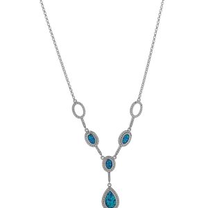 Hebe - Opal halskæde med blå opal sten, 925 Sterling sølv, zirkonia & rhodium belægning